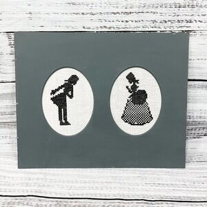 Vintage Pictures Cross Stitch Old English Colonial Man Woman Crafts Cottagecore